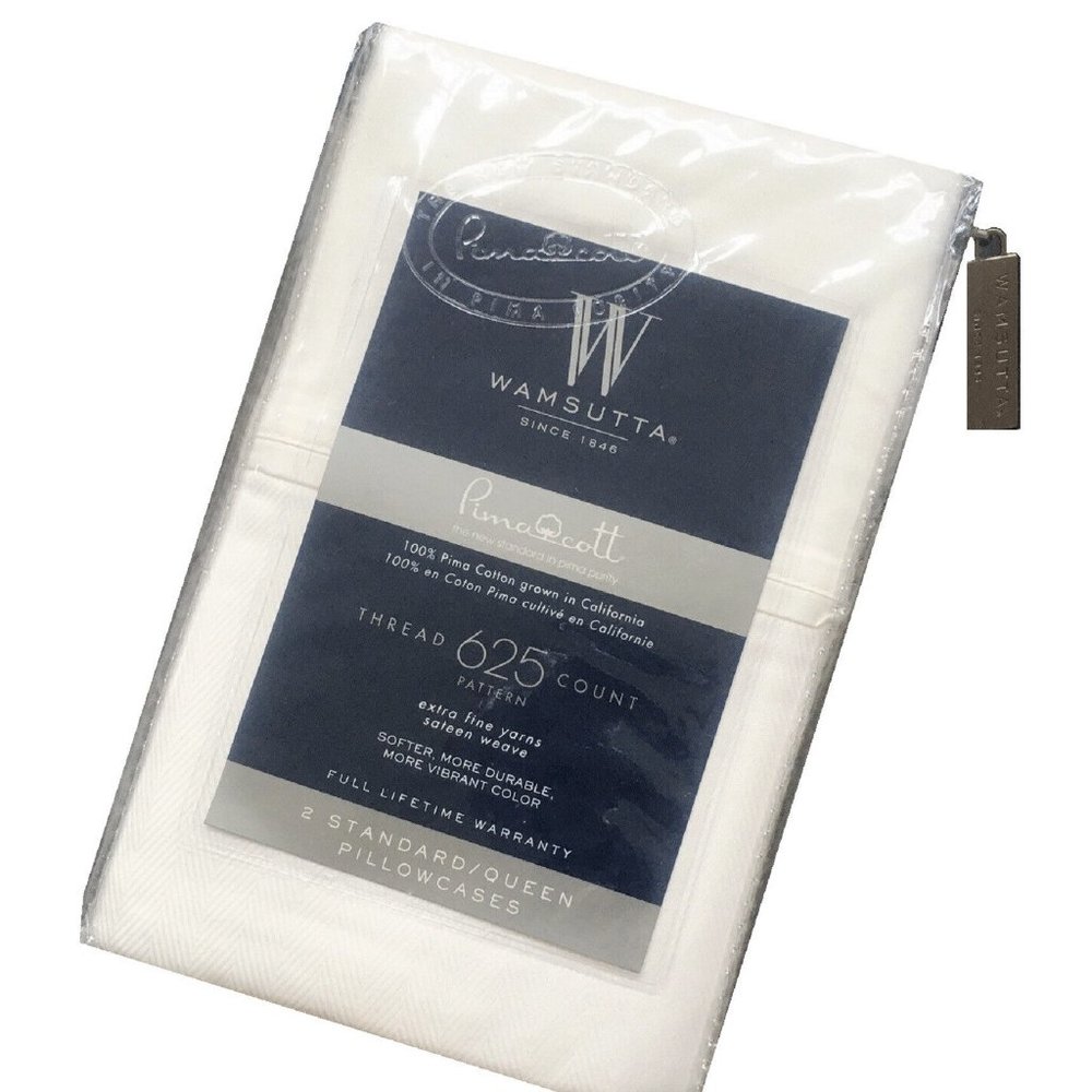 new WHITE HERRINGBONE Wamsutta 625 TC 100% Pimacott Cotton STANDARD Pillowcases